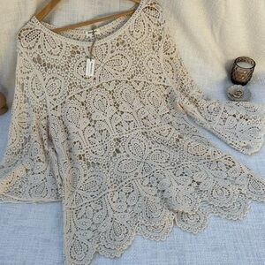 SOLD world market | size s | cream crochet cover up top